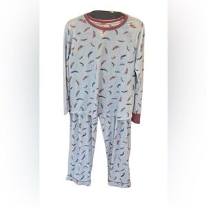 Pajamagrams Blue and Pink Pajama Set with Playful Feather Print. Size M.